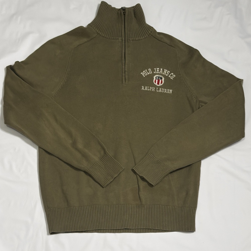 Size Small - Vintage Ralph Lauren Polo Jeans Quarter Zip Sweater Olive  92